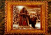 Картина на кедровой плитке славянский бог Велес с медведем 24 х 24 см.