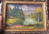 Картина У озера, картон, масло, художник Семёнов В.В., 1960е годы 24 х 40 см