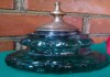 Фото Стеклянная царская чернильница с крышкой, зелёное стекло, Императорская Россия