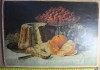 Цветная литография Натюрморт с кексом и фруктами, бумага на картоне, масло, Европа, 19 век