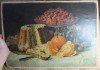 Фото Цветная литография Натюрморт с кексом и фруктами, бумага на картоне, масло, Европа, 19 век
