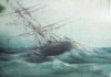 Фото Картина Корабль в штормовом море, фанера, масло, авторская, 1927 год 27 х 28 см