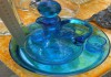 Фото Царские графин, три рюмки неваляшки, поднос, цветное стекло