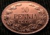 Редкая медная монета 10 пенни 1917 года.