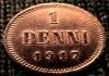 Фото Редкая медная монета 1 пенни 1917 года.