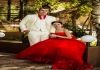 Фото Красное свадебное платье и бежевый костюм